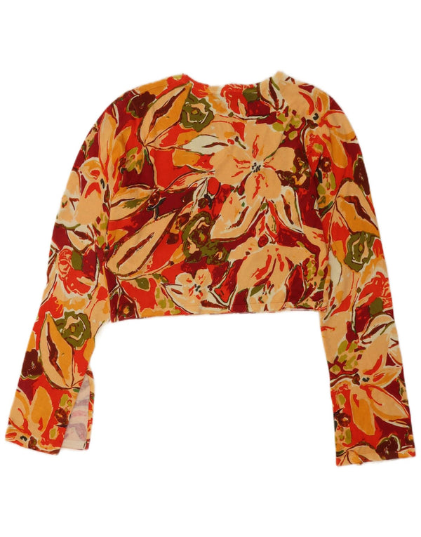 Zara Crop Top Feminino Manga Longa Reino Unido 12 Médio Algodão Floral Multicolorido