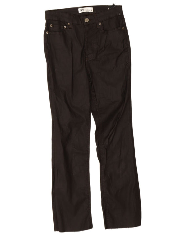 Calça feminina casual reta encerada Zara EU 34 2XS W24 L25 algodão preto