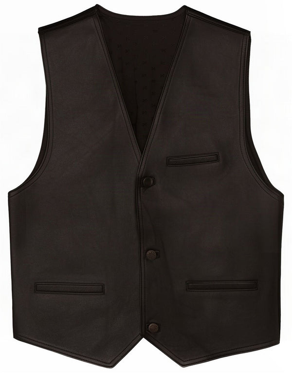 Colete de couro masculino vintage médio preto