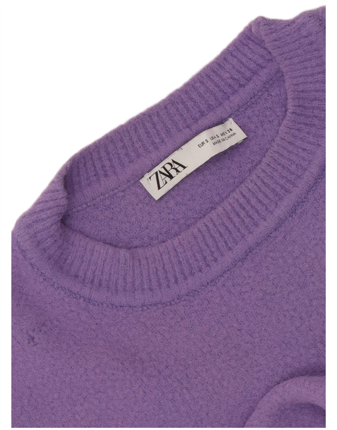 Suéter feminino ZARA com gola redonda grande e gola redonda, tamanho 10, pequeno, roxo