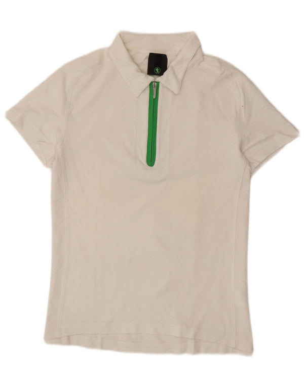Camisa polo masculina vintage de algodão branco médio