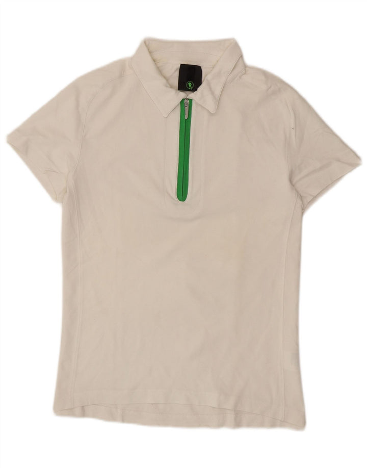 Camisa polo masculina vintage de algodão branco médio