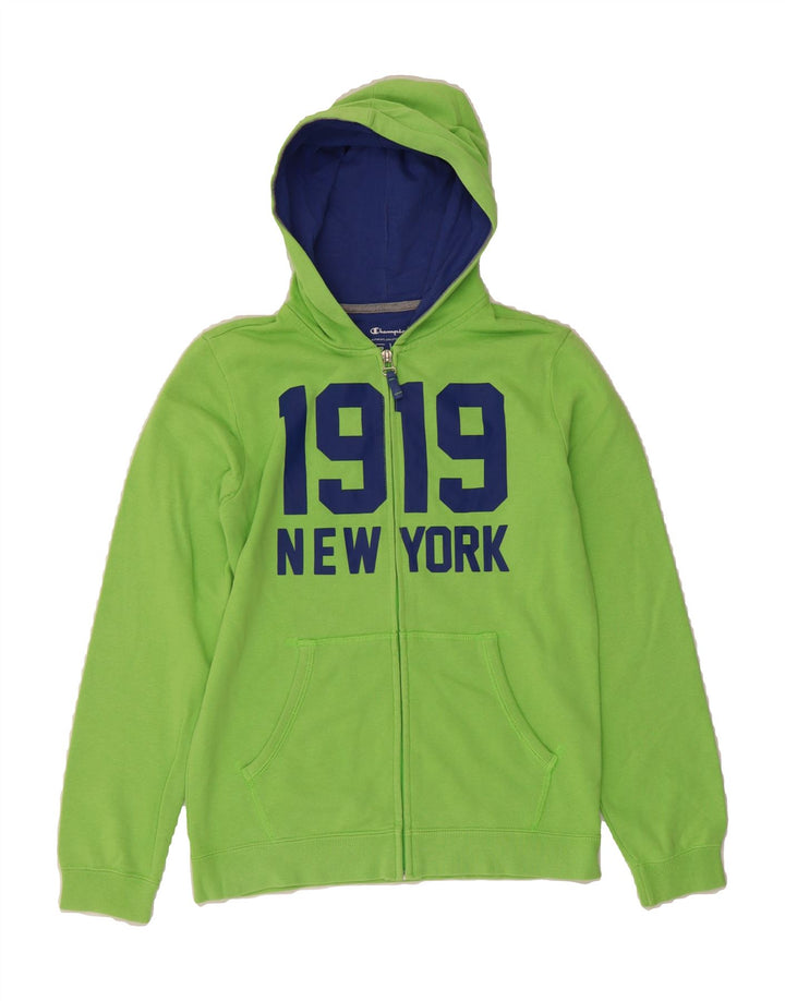 CHAMPION Boys Graphic Zip Hoodie Sweater 11-12 Years Green Vintage Champion and Second-Hand Champion from Messina Hembry 