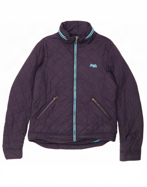 Jaqueta acolchoada com capuz feminina Superdry UK 16 grande nylon azul marinho
