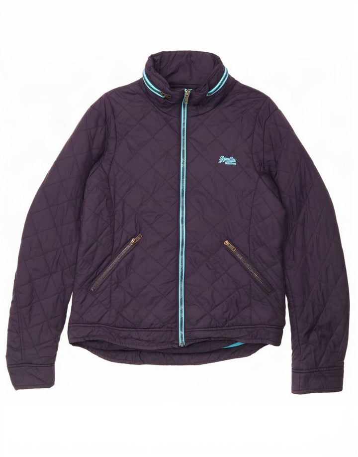 Jaqueta acolchoada com capuz feminina Superdry UK 16 grande nylon azul marinho