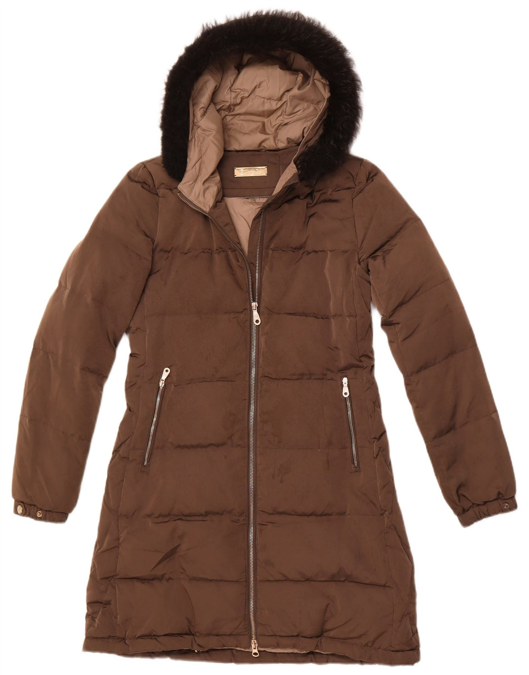 Casaco acolchoado com capuz feminino MASSIMO DUTTI Reino Unido 10 pequeno poliéster marrom