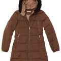 Casaco acolchoado com capuz feminino MASSIMO DUTTI Reino Unido 10 pequeno poliéster marrom