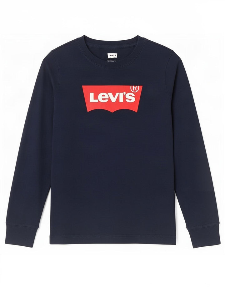 Top gráfico Levi's Boys manga comprida 7-8 anos azul marinho algodão