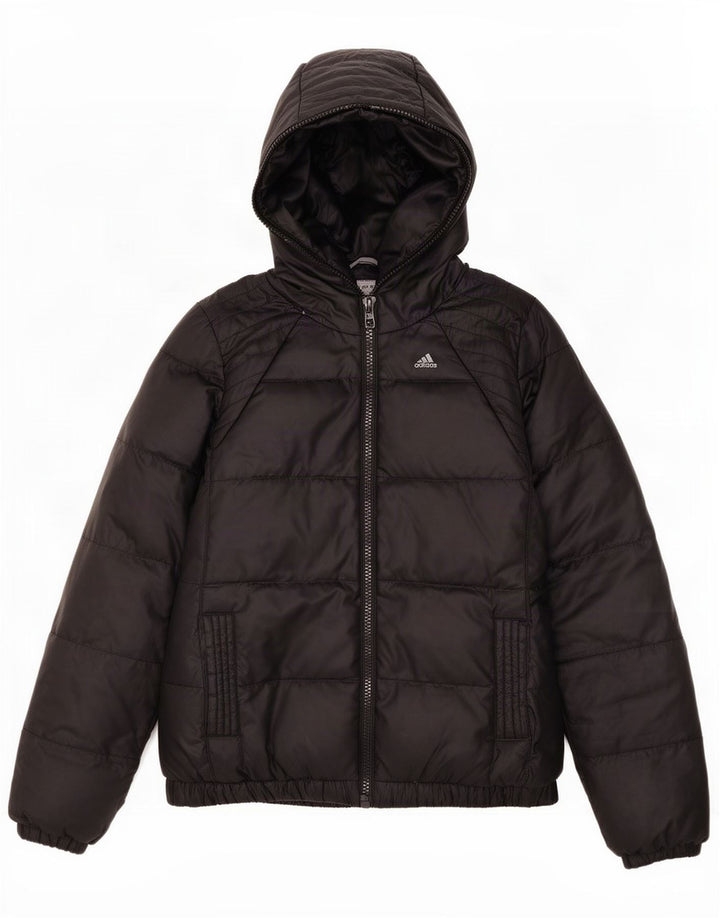 Jaqueta acolchoada com capuz feminina Adidas UK 12/14 poliéster preto médio