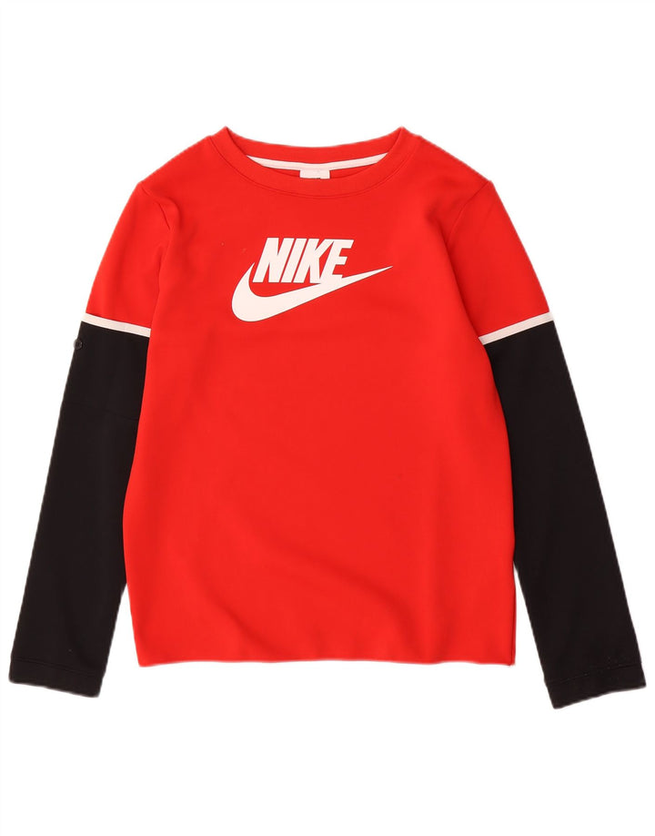 Top gráfico masculino NIKE manga comprida 12-13 anos grande bloco colorido vermelho