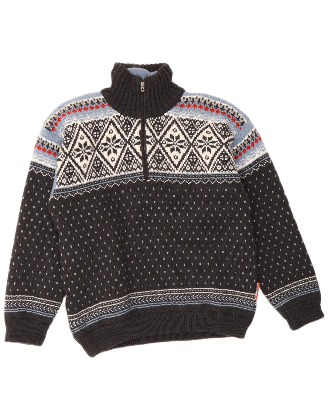 F.LLI Campagnolo Suéter masculino com gola e zíper médio preto Fair Isle