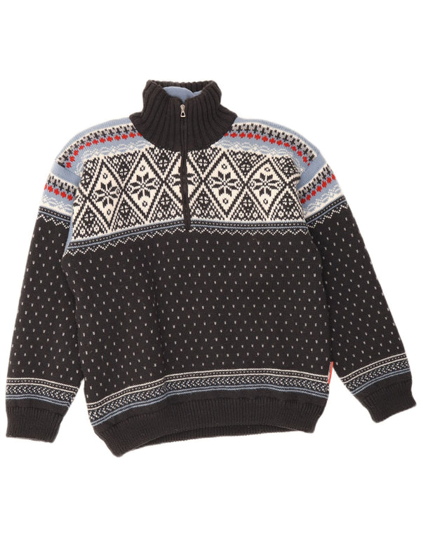 F.LLI Campagnolo Suéter masculino com gola e zíper médio preto Fair Isle
