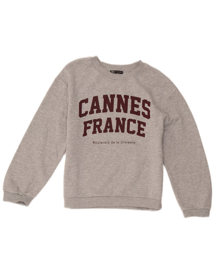Zara moletom gráfico feminino jumper UK 10 pequeno cinza manchado