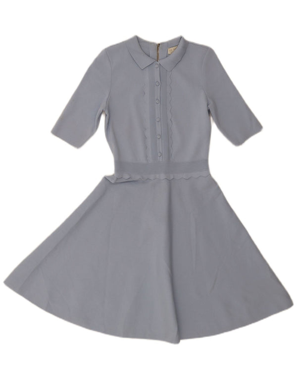 Vestido feminino Ted Baker manga 1/2 swing tamanho 1 XS azul viscose