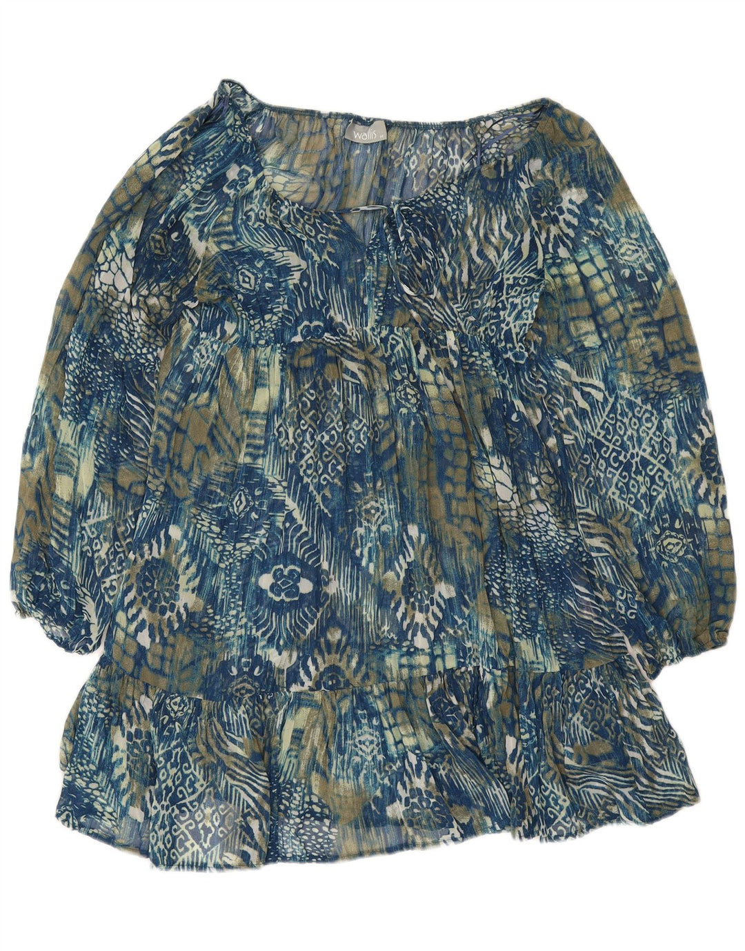 Vestido feminino Wallis de manga comprida em camadas Reino Unido 12 poliéster paisley azul médio