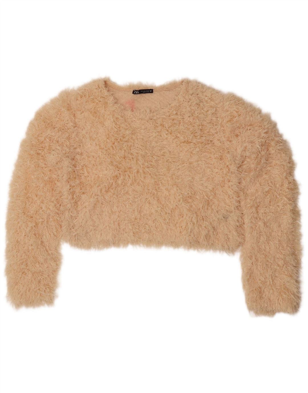 Suéter feminino Zara com gola redonda e gola redonda, Reino Unido 16, grande, amarelo, poliéster