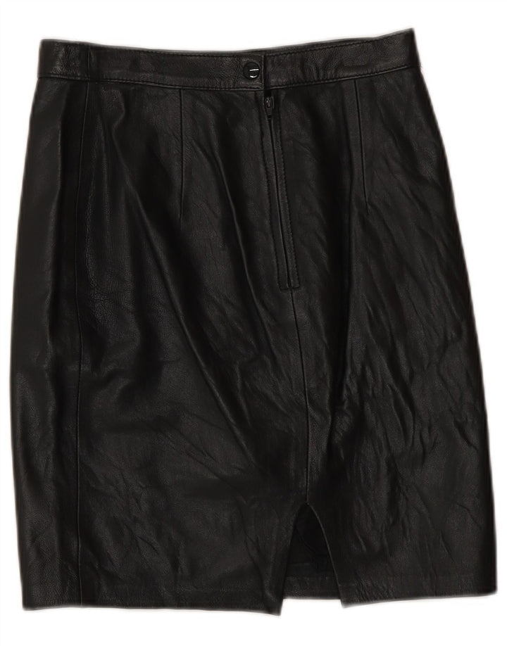 Saia de couro feminina vintage IT 42 médio W26 preta
