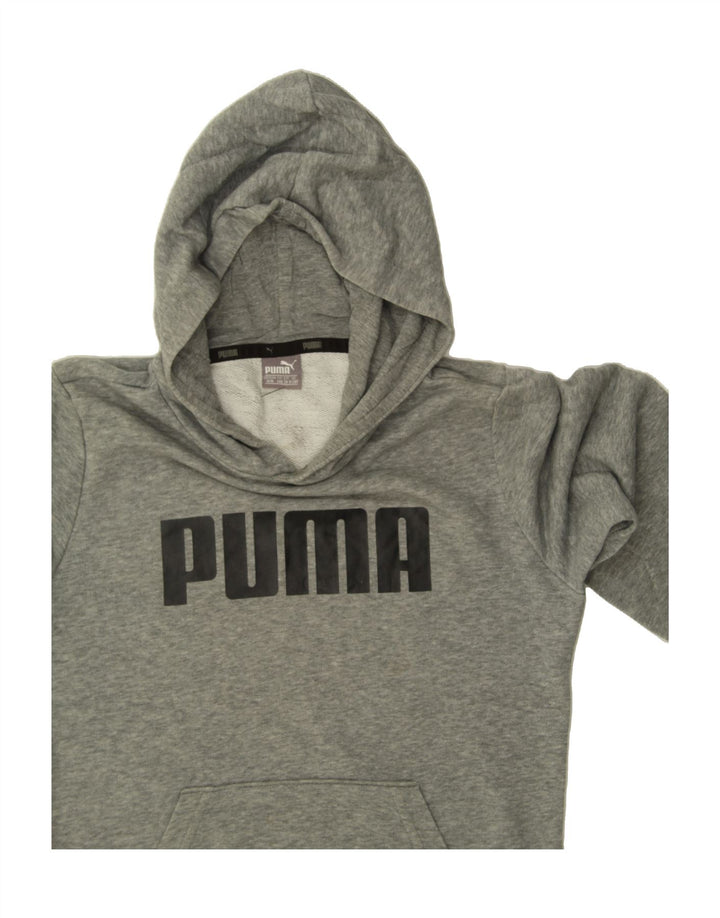 PUMA Boys Graphic Hoodie Jumper 9-10 Years Grey Cotton Vintage Puma and Second-Hand Puma from Messina Hembry 
