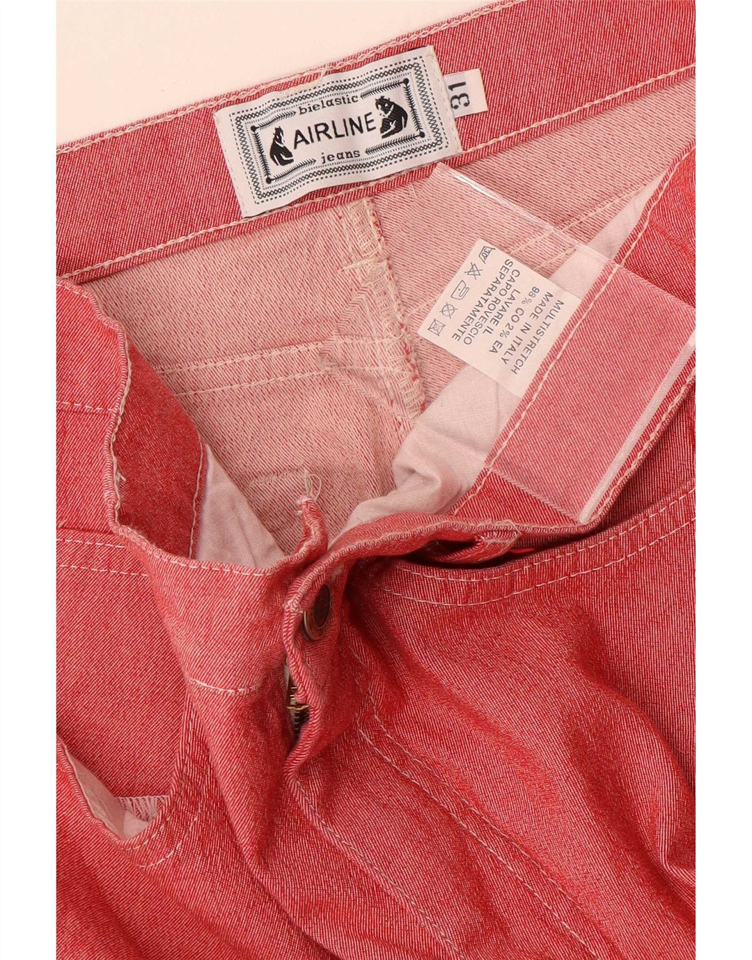 Jeans retos femininos vintage W31 L30 algodão vermelho