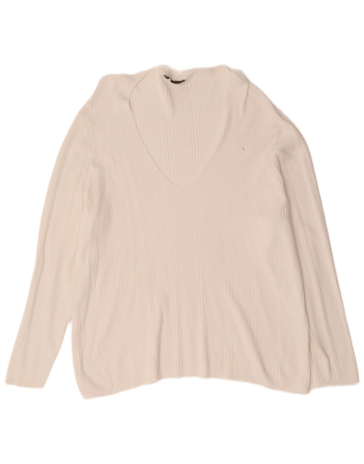 Suéter feminino Marks & Spencer com decote em V UK 24 4XL branco