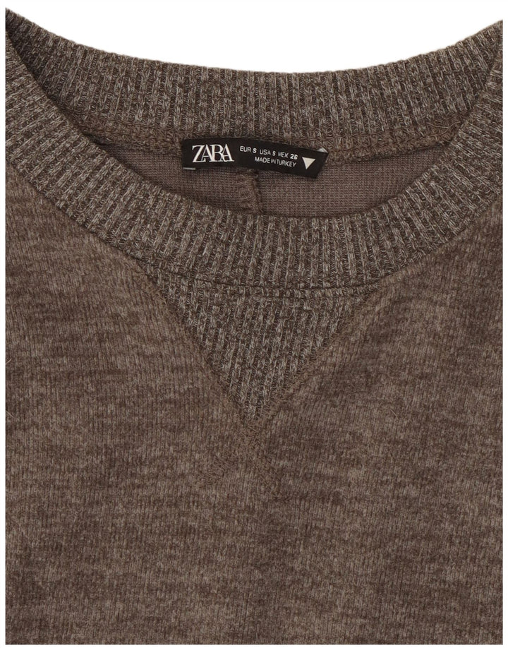 Zara Womens Crop Top Manga Longa Reino Unido 10 Pequeno Cinza Salpicado