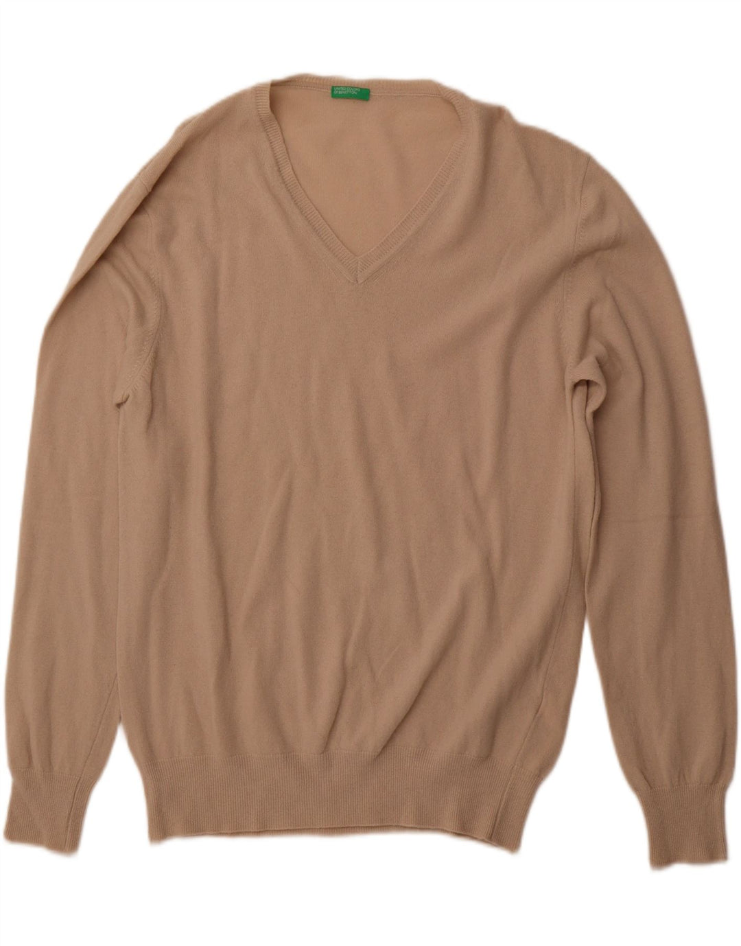 Suéter masculino BENETTON com decote em V XL lã bege
