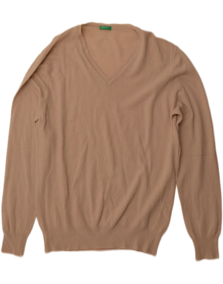 Suéter masculino BENETTON com decote em V XL lã bege