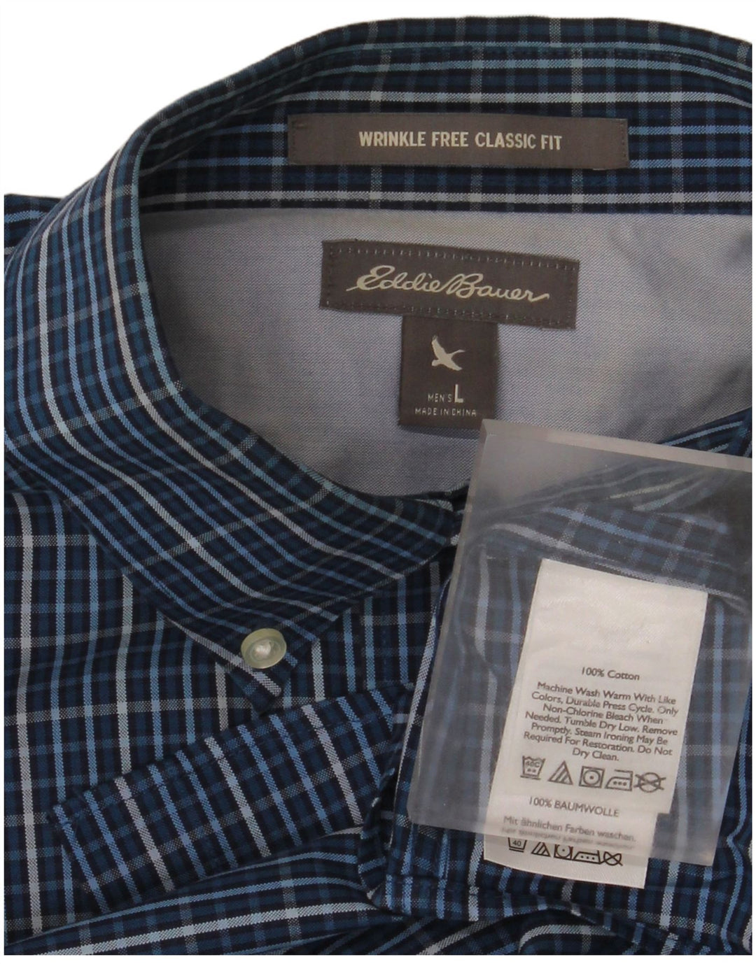 Camisa masculina Eddie Bauer Classic Fit grande algodão xadrez azul