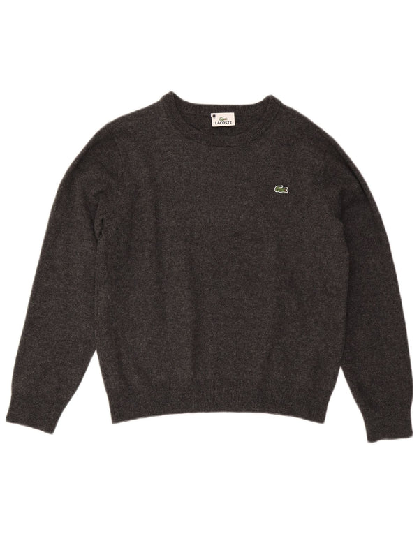 Suéter feminino Lacoste com gola canoa UK 14 lã cinza médio