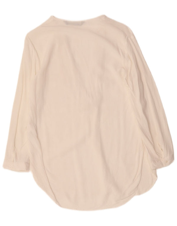 ZARA blusa feminina manga 3/4 top UK 14 médio branco viscose