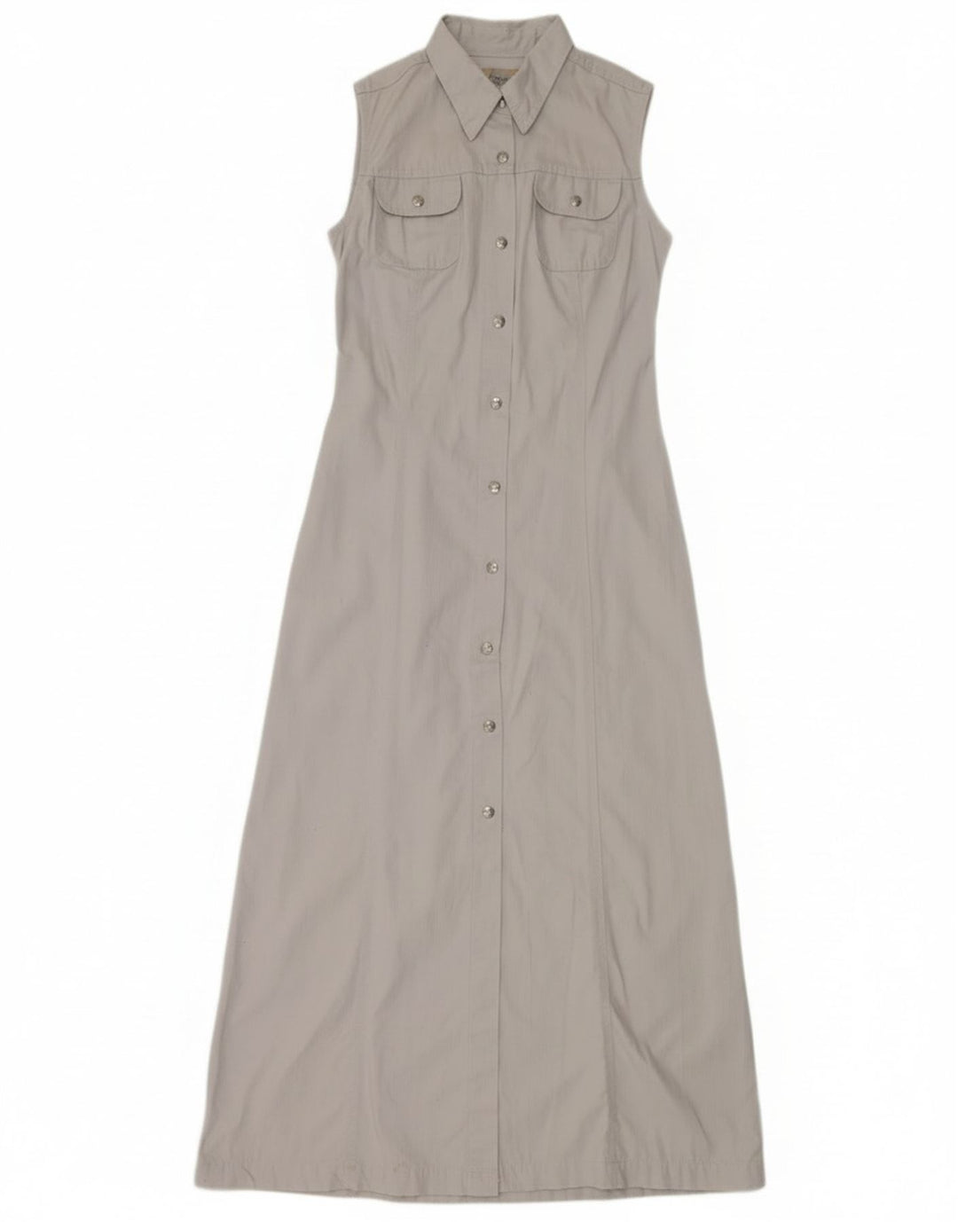 Vestido maxi camisa feminino sem mangas Nexos Reino Unido 12 algodão cinza médio