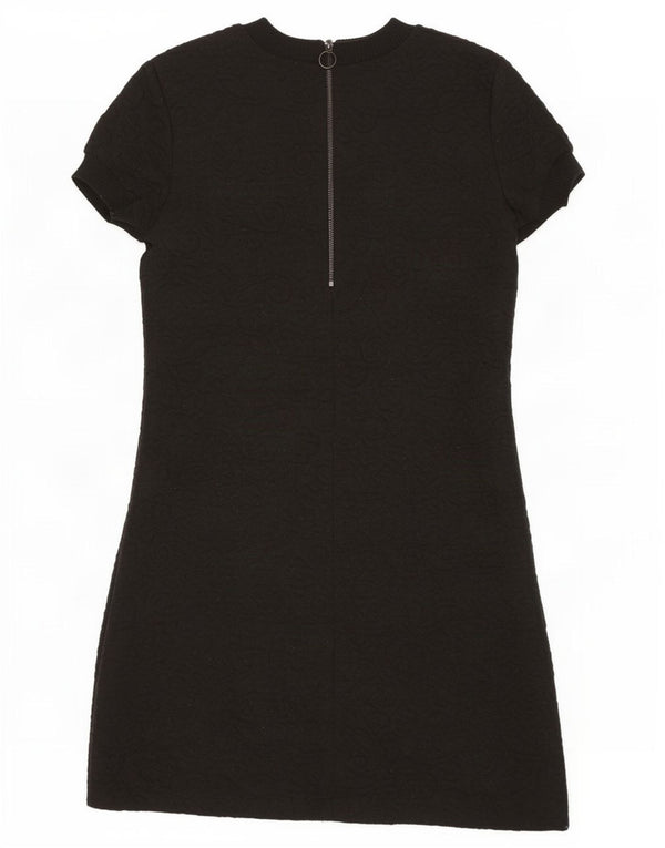 Vestido básico feminino de mangas curtas Zara Reino Unido 10 pequeno poliéster preto paisley