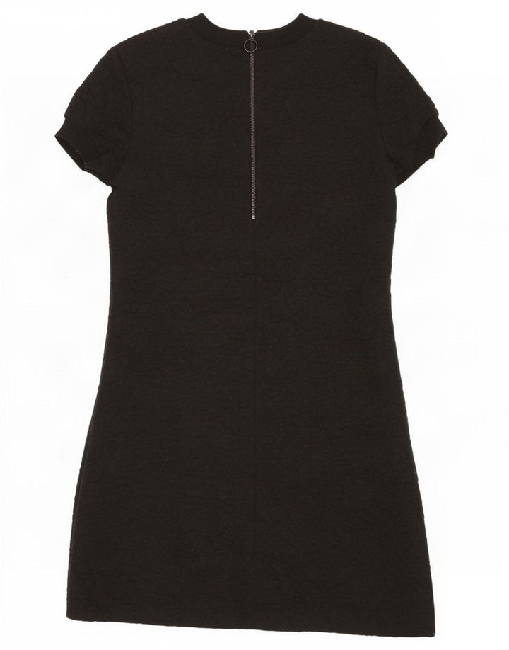 Vestido básico feminino de mangas curtas Zara Reino Unido 10 pequeno poliéster preto paisley