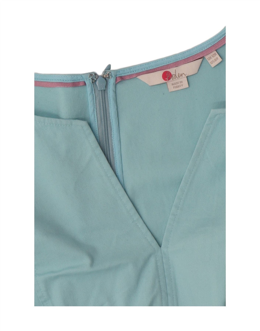 Vestido feminino Boden sem mangas com bainha UK 12 algodão azul médio