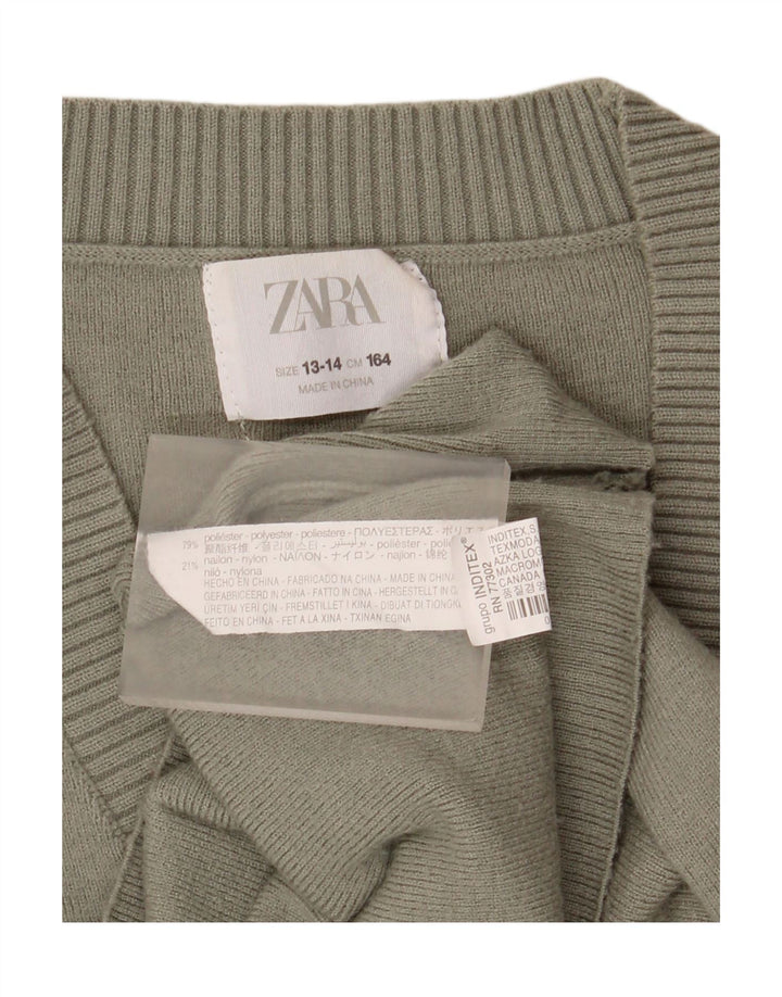 Zara Suéter Cardigan Meninas 13-14 Anos Verde Poliéster