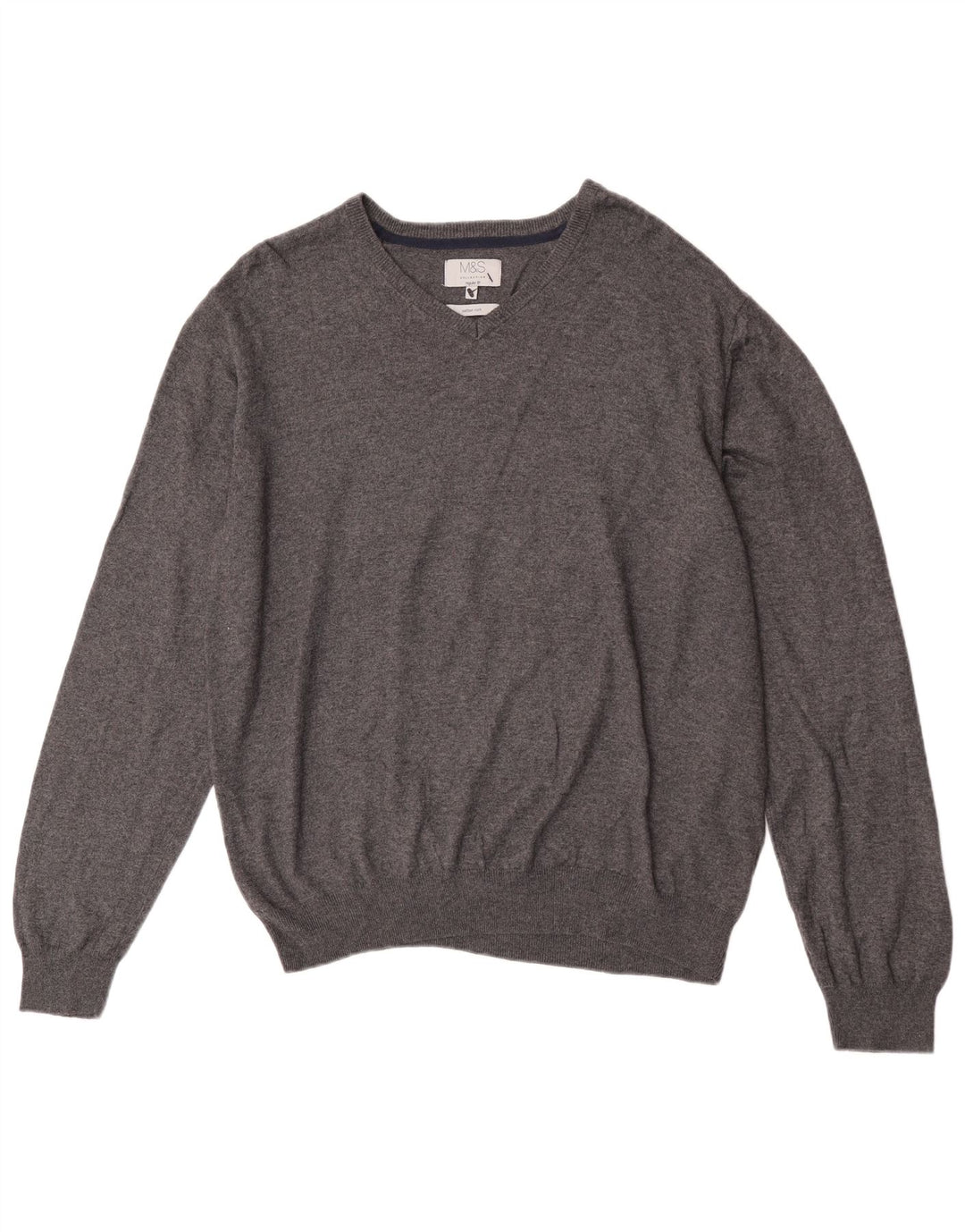 Suéter masculino Marks & Spencer com ajuste regular e decote em V XL algodão cinza