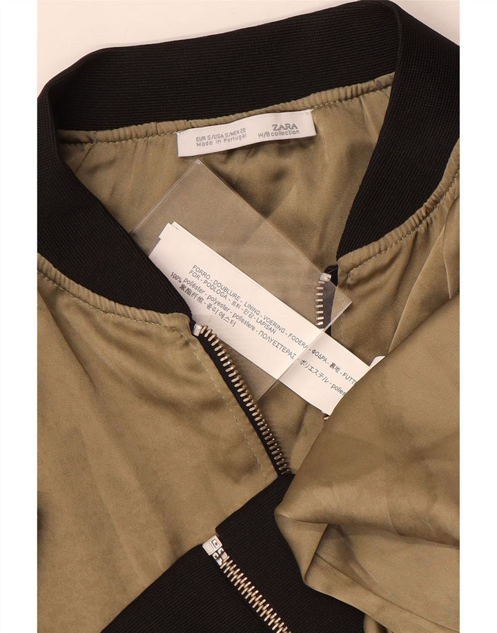 ZARA Womens Crop Bomber Jacket UK 10 Pequeno Bege Colourblock Poliéster