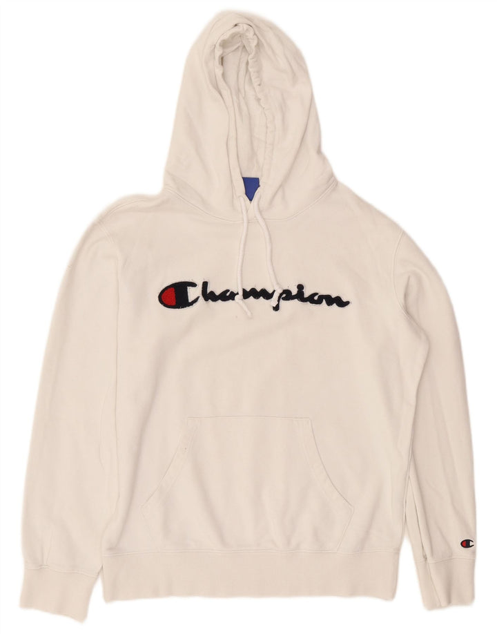 CHAMPION Suéter masculino com capuz gráfico médio algodão branco