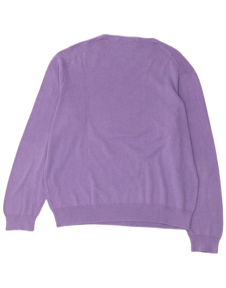 Suéter feminino POLO RALPH LAUREN com decote em V Reino Unido 16 grande algodão roxo