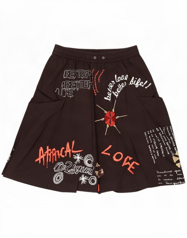 Saia bolha feminina gráfica Desigual EU 34 XS W26 Algodão preto