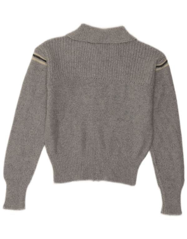 Suéter cardigan vintage feminino UK 12 listrado azul médio