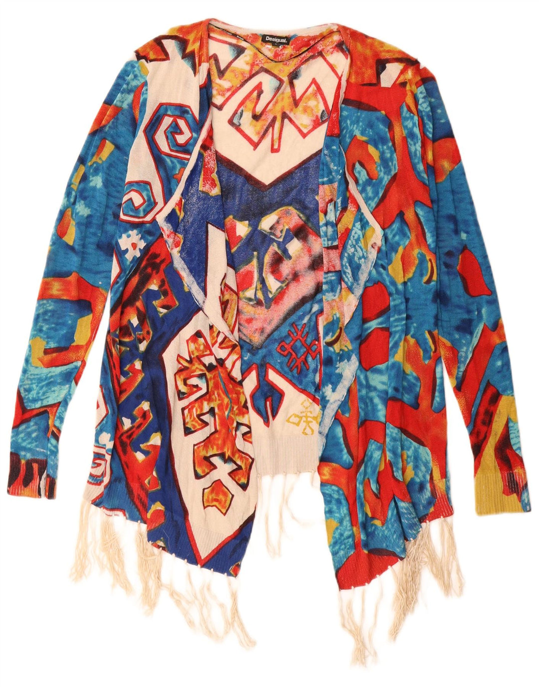Suéter feminino Desigual Longline Cardigan UK 10 pequeno multicolorido