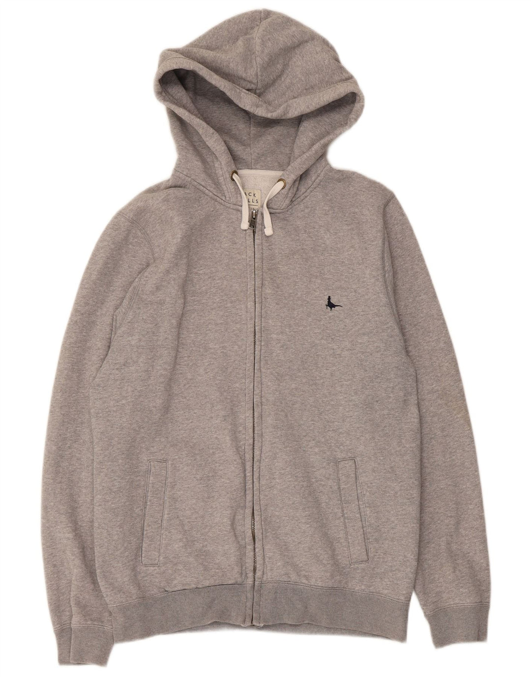 Jack Wills Suéter masculino com capuz e zíper cinza médio algodão manchado