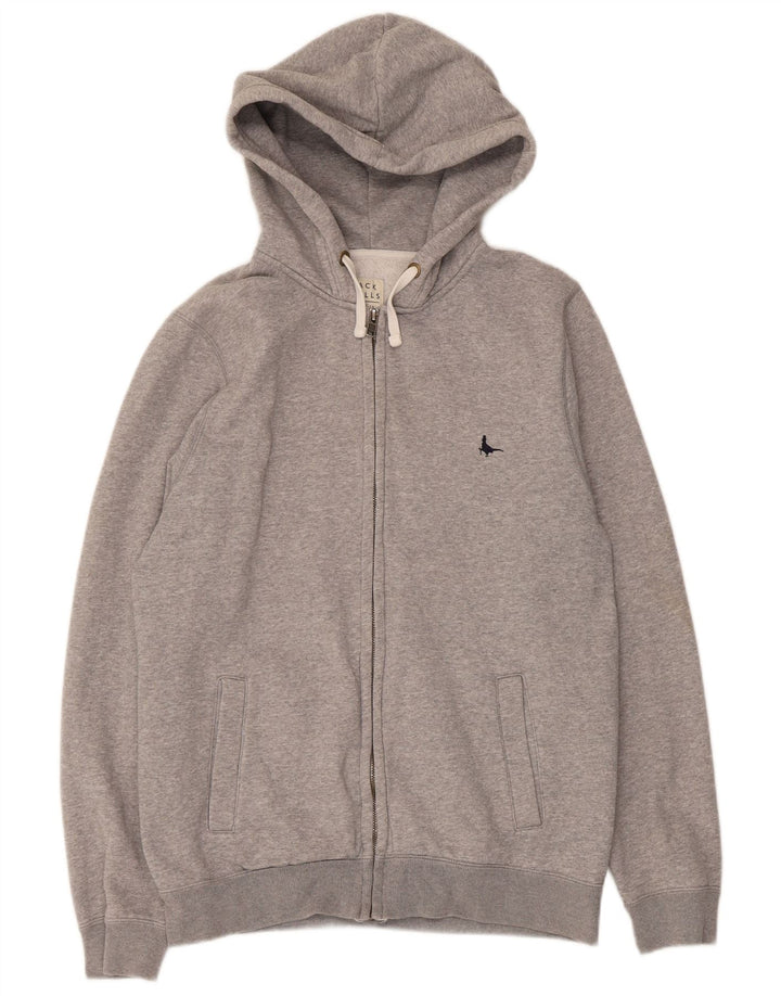 Jack Wills Suéter masculino com capuz e zíper cinza médio algodão manchado