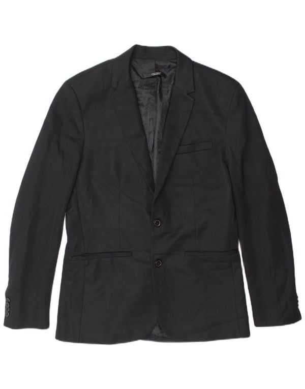 Jaqueta blazer masculina Zara com 2 botões Reino Unido 40 grande poliéster preto