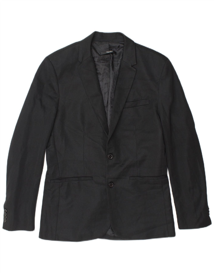 Jaqueta blazer masculina Zara com 2 botões Reino Unido 40 grande poliéster preto