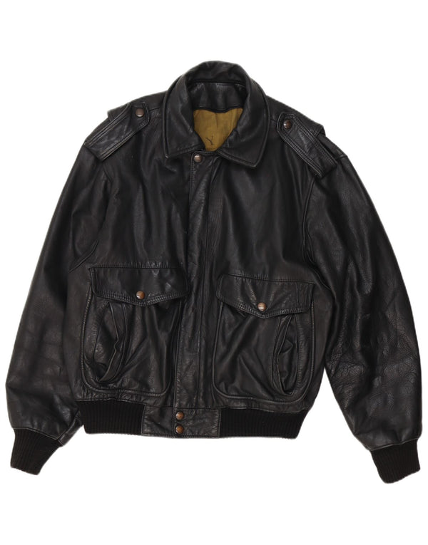 Jaqueta de couro militar masculina Forester IT 50 grande preta