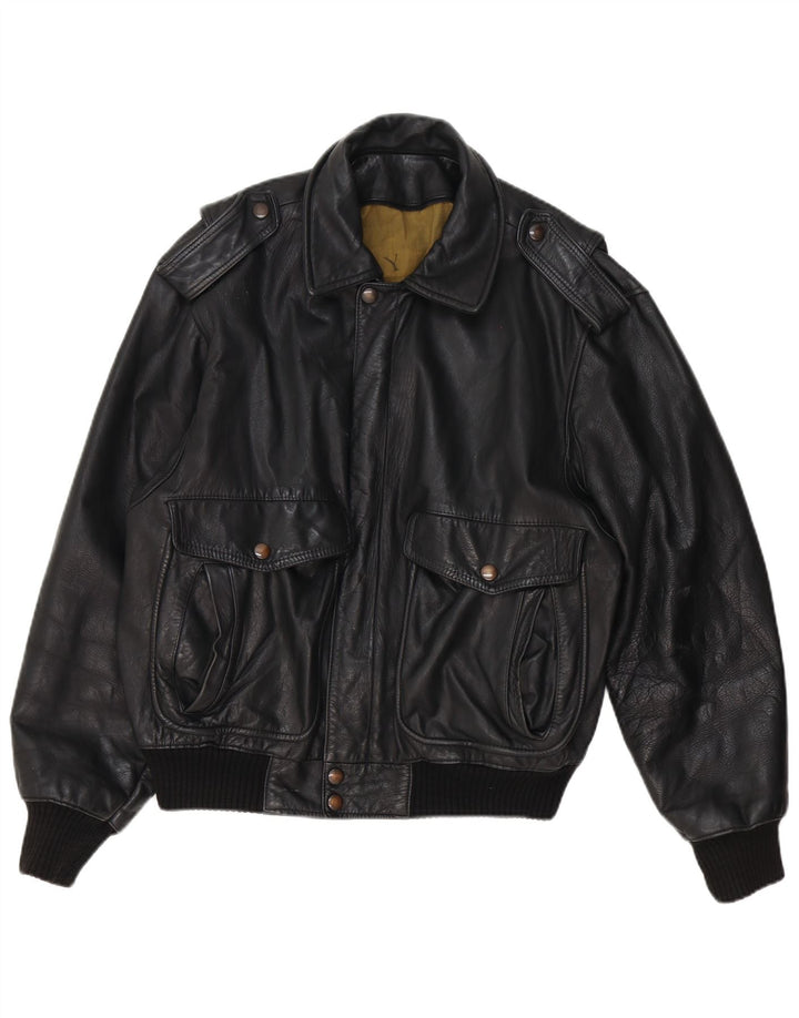 Jaqueta de couro militar masculina Forester IT 50 grande preta
