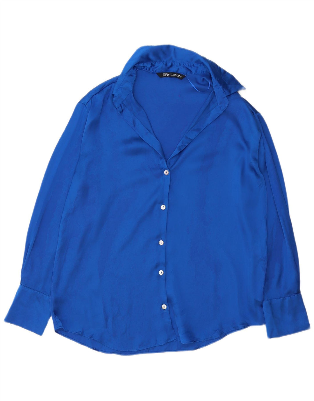 Blusa camisa feminina ZARA Reino Unido 14 poliéster azul médio