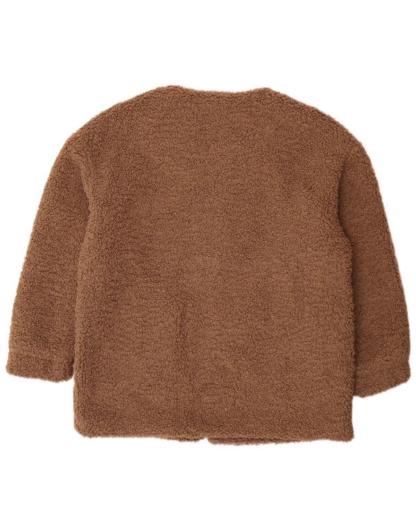 Zara Mulher Teddy Bear Oversized Fleece Jacket UK 6 XS Marrom Poliéster